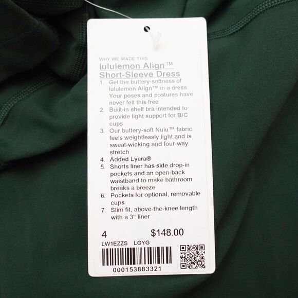 New Lululemon Size 4 Align Short Sleeve Dress 3" Liner Nulu LGYG Legacy Green - Picture 12 of 12